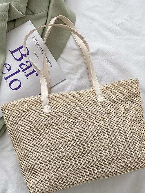 Solid Color Woven Tote Bag - Trendsi - Flyclothing LLC