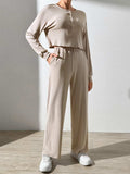 Half Button Long Sleeve Top and Pants Set - Trendsi - Flyclothing LLC