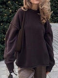 Round Neck Dropped Shoulder Sweater - Trendsi - Flyclothing LLC