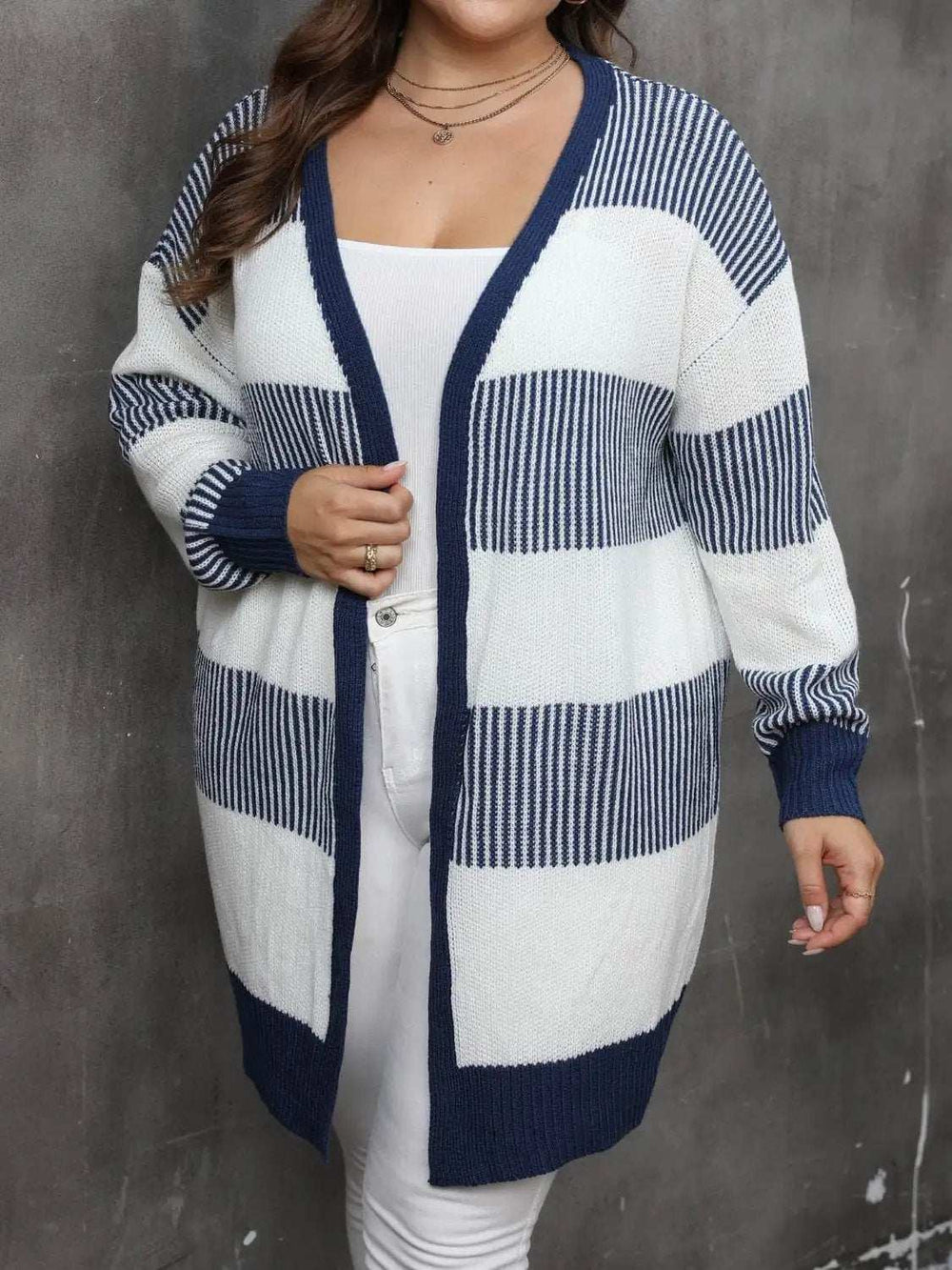 Plus Size Open Front Long Sleeve Cardigan - Trendsi - Flyclothing LLC