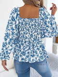 Floral Square Neck Flounce Sleeve Blouse - Trendsi - Flyclothing LLC