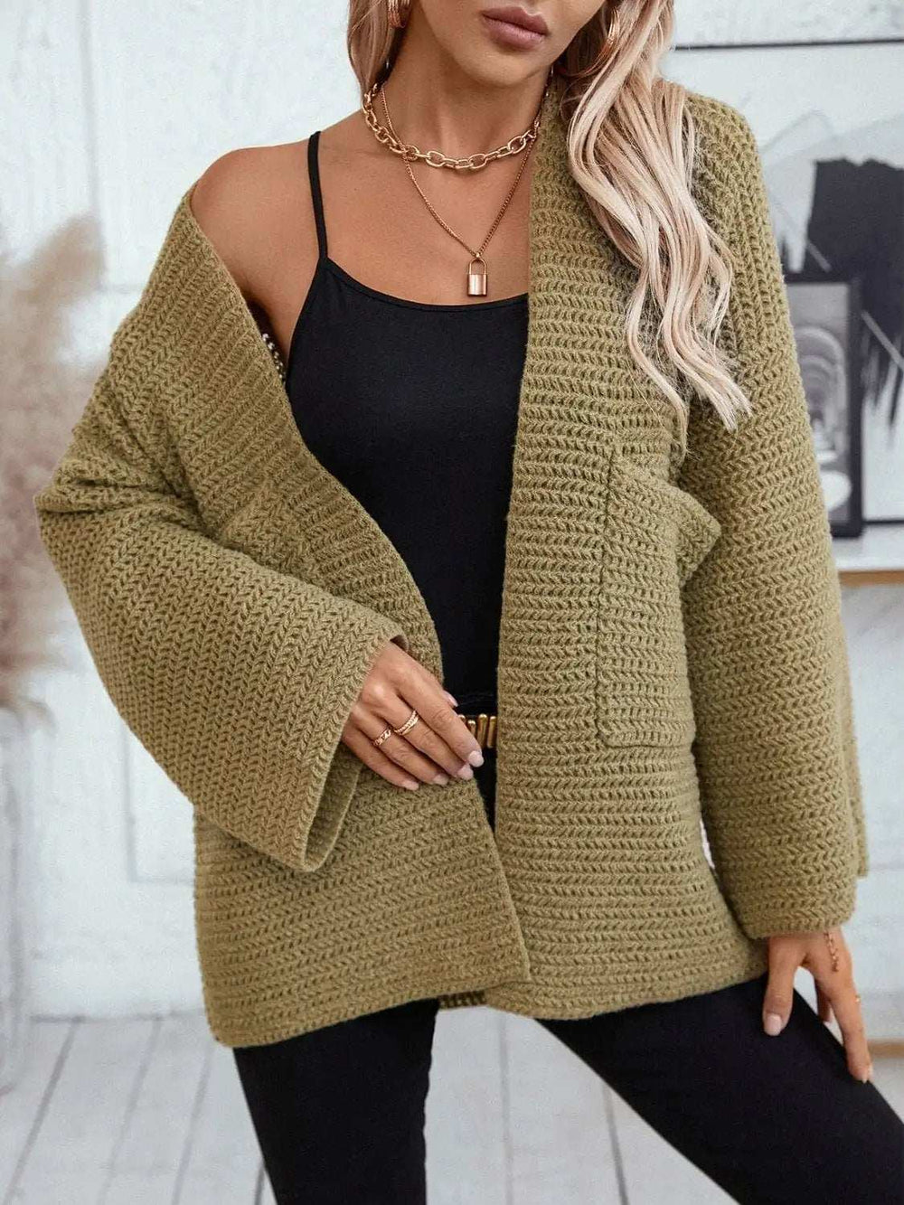 Open Front Long Sleeve Cardigan - Trendsi - Flyclothing LLC