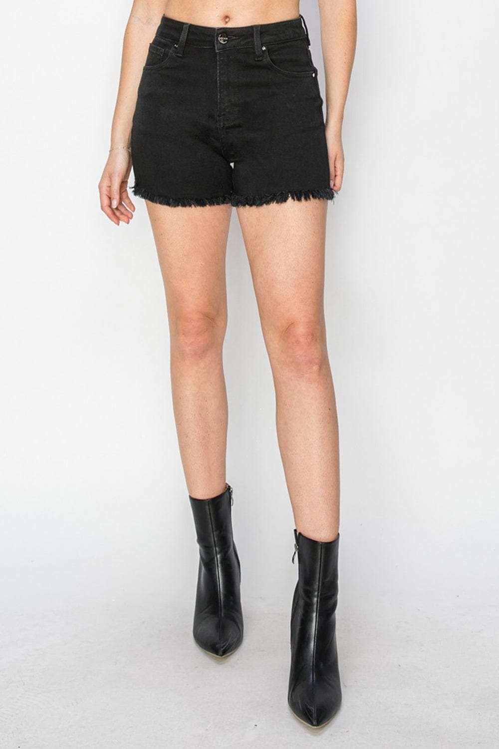 RISEN Full Size High Waist Raw Hem Denim Shorts - Trendsi - Flyclothing LLC