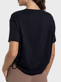 Drawstring Round Neck Short Sleeve Active T-Shirt - Trendsi - Flyclothing LLC