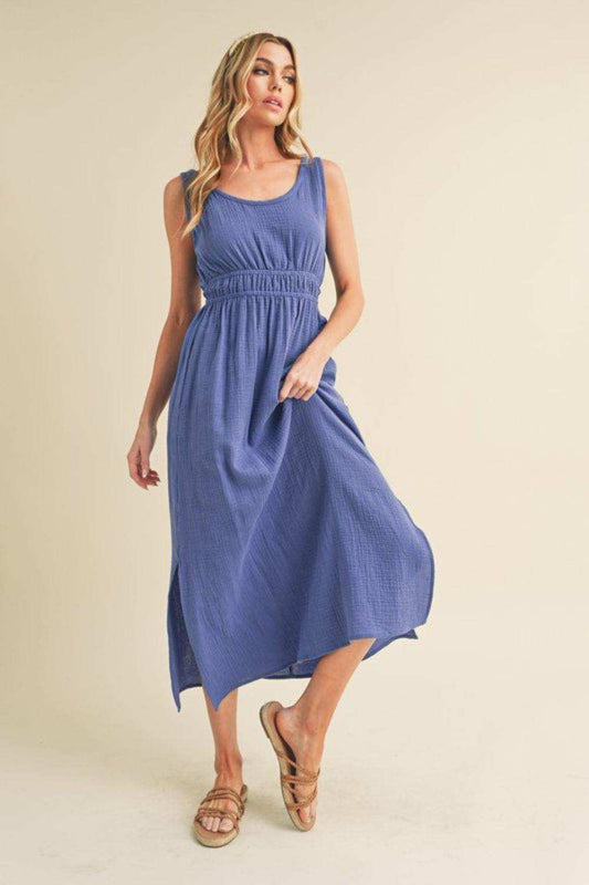 Aemi + Co Side Slit Round Neck Sleeveless Tank Dress - Trendsi - Flyclothing LLC