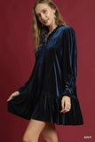 Umgee Velvet Ruffle Trim Mini Dress - Trendsi - Flyclothing LLC