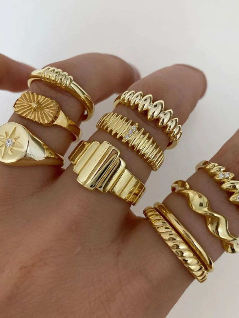 10-Piece 18K Gold-Plated Geometric Ring - Trendsi - Flyclothing LLC