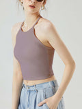 Grecian Neck Cropped Tank with Chest Pads - Trendsi - Flyclothing LLC