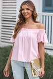 Off-Shoulder Short Sleeve Blouse - Trendsi - Flyclothing LLC