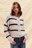 SO ME Stripe Soft Touch Button Cozy Sweater Cardigan - Trendsi - Flyclothing LLC