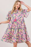SAGE + FIG Floral Ruffle Short Sleeve Dress - Trendsi - Flyclothing LLC