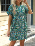 Printed Round Neck Short Sleeve Mini Dress - Trendsi - Flyclothing LLC