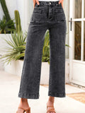 High-Waisted Wide Leg Washed Jeans - Trendsi - Flyclothing LLC