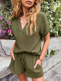 Notched Short Sleeve Top and Shorts Set - Trendsi - Flyclothing LLC