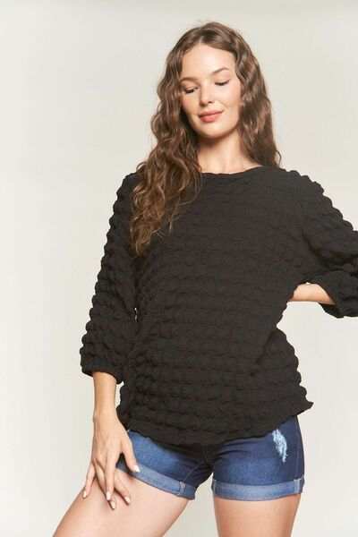 ADORA Bubble Texture Round Neck Blouse - Trendsi - Flyclothing LLC