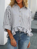 Striped Ruffle Hem Button-Up Shirt - Trendsi - Flyclothing LLC