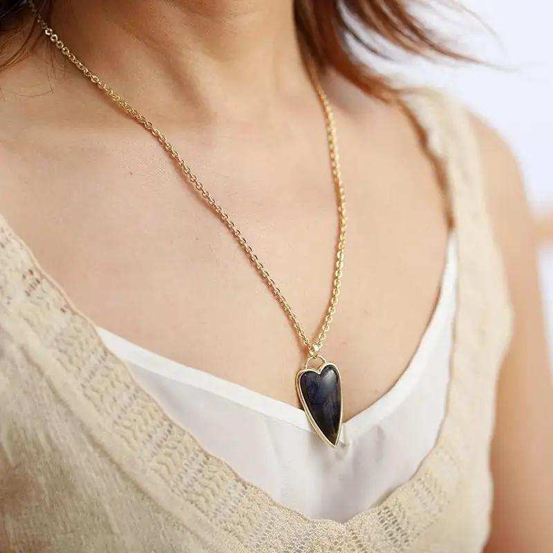 Copper Labradorite Heart Shape Necklace - Trendsi - Flyclothing LLC