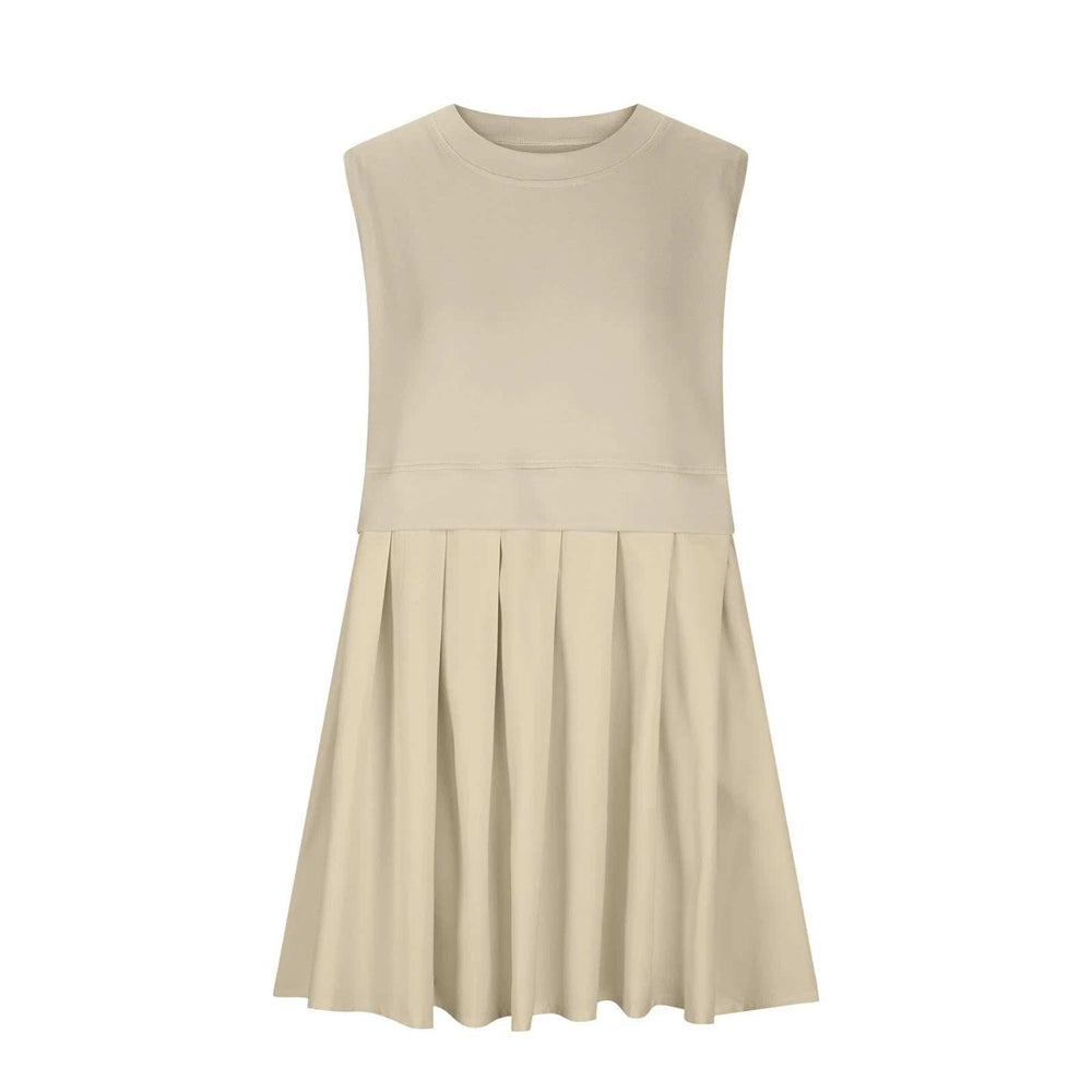 Pleated Round Neck Sleeveless Mini Dress - Trendsi - Flyclothing LLC