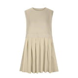 Pleated Round Neck Sleeveless Mini Dress - Trendsi - Flyclothing LLC