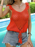 Tassel Openwork Sleeveless Knit Cover Up - Trendsi - Flyclothing LLC