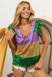 BiBi Mardi Gras Sequin Color Block Ruffled Top - Trendsi - Flyclothing LLC