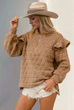 Double Take Ruffled Texture Half Zip Long Sleeve Sweatshirt - Trendsi - Flyclothing LLC
