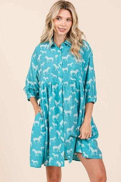 Mittoshop Zebra Print Button Down Shirt Mini Dress - Trendsi - Flyclothing LLC