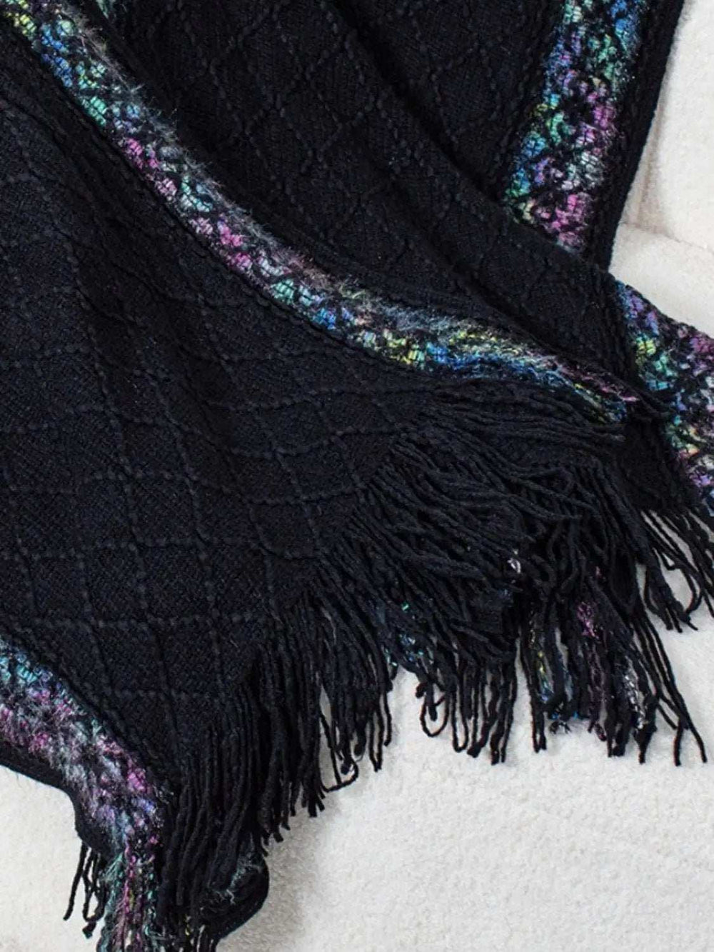 Fringe Half Sleeve Hooded Poncho - Trendsi - Flyclothing LLC