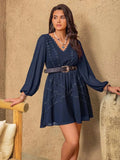 Lace Detail V-Neck Balloon Sleeve Mini Dress - Trendsi - Flyclothing LLC