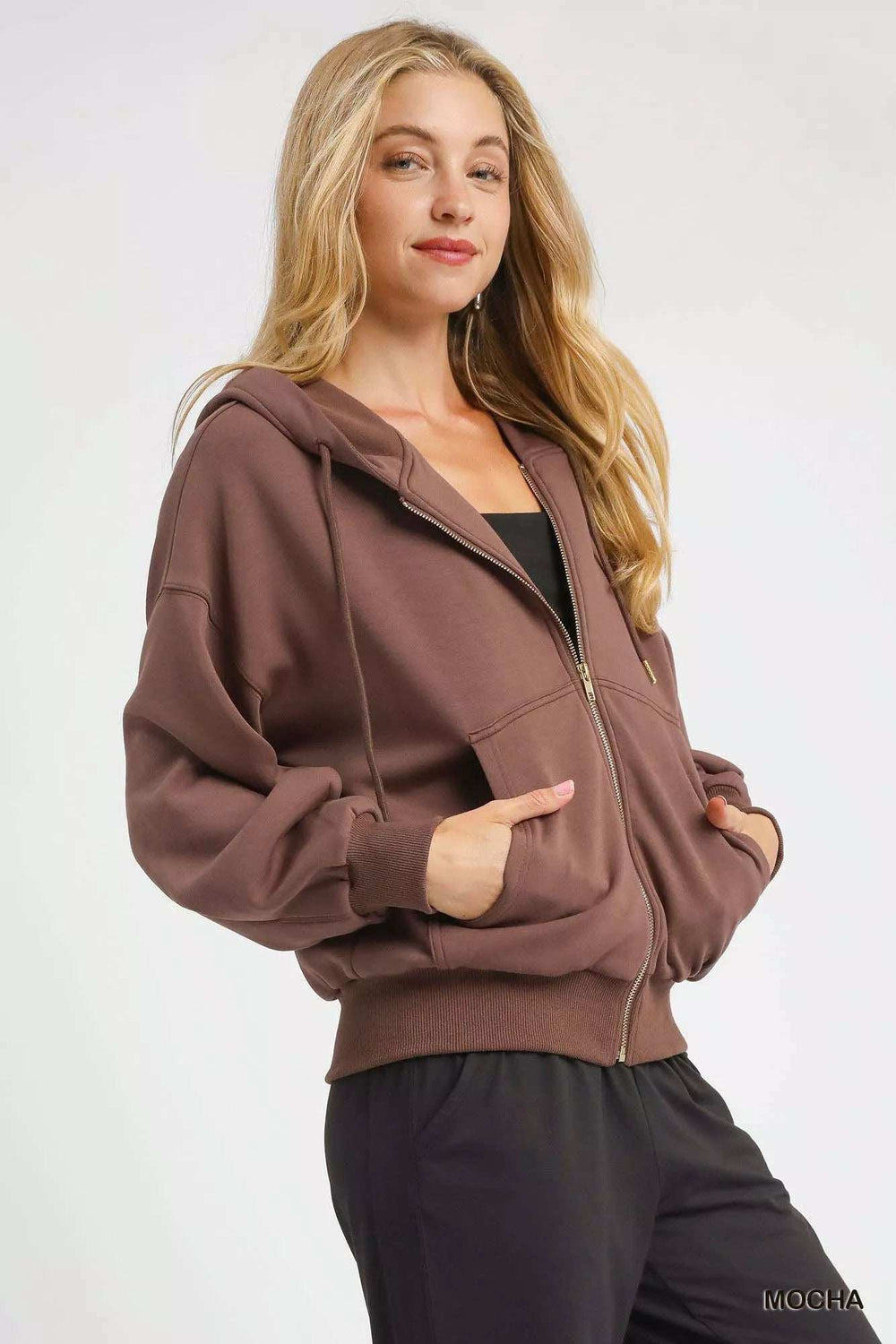 Umgee Zip-Up Fleece Hooded Jacket - Trendsi - Flyclothing LLC