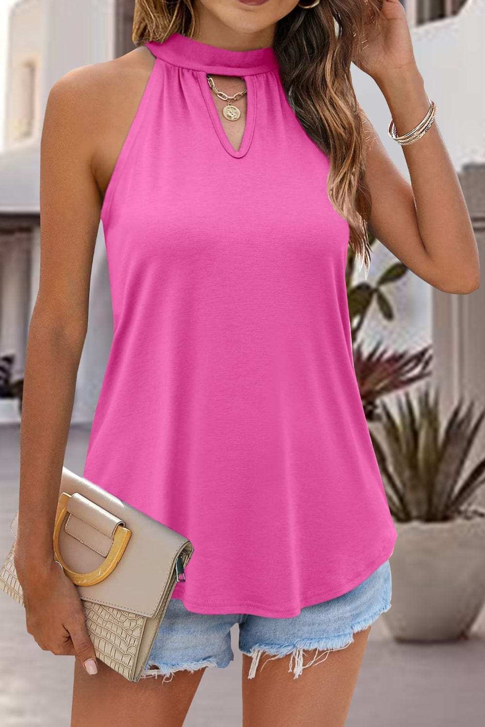 Tied Cutout Grecian Neck Tank - Trendsi - Flyclothing LLC