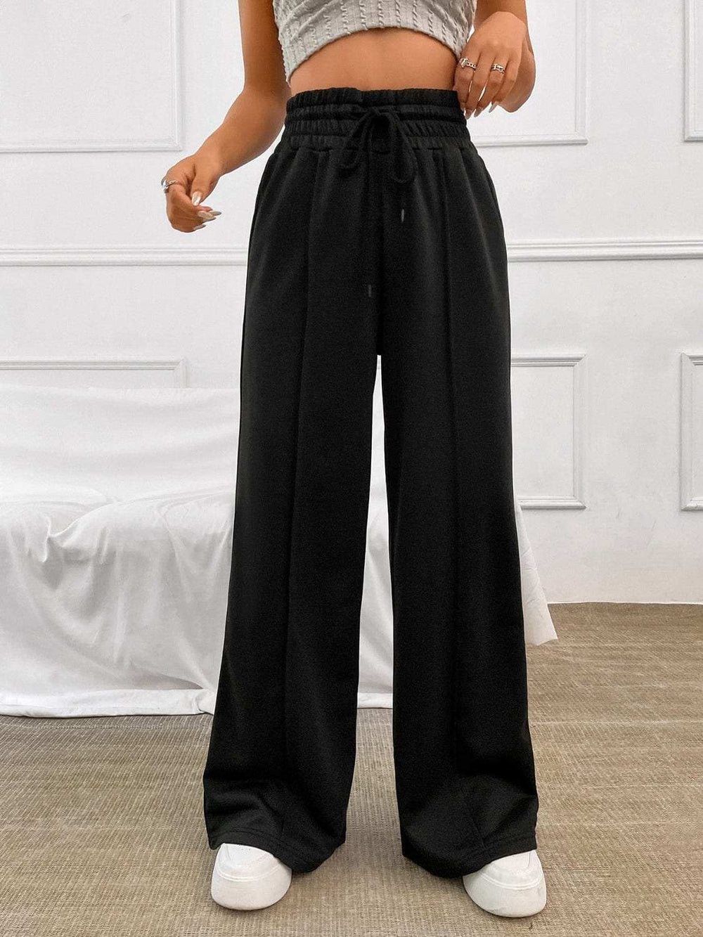 Honey Drawstring Elastic Waist Wide Leg Pants - Trendsi - Flyclothing LLC