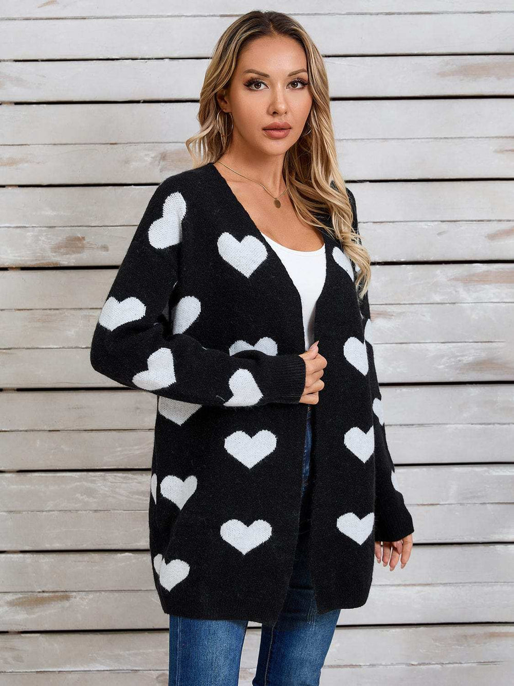 Angel Wings Heart Open Front Long Sleeve Cardigan - Trendsi - Flyclothing LLC