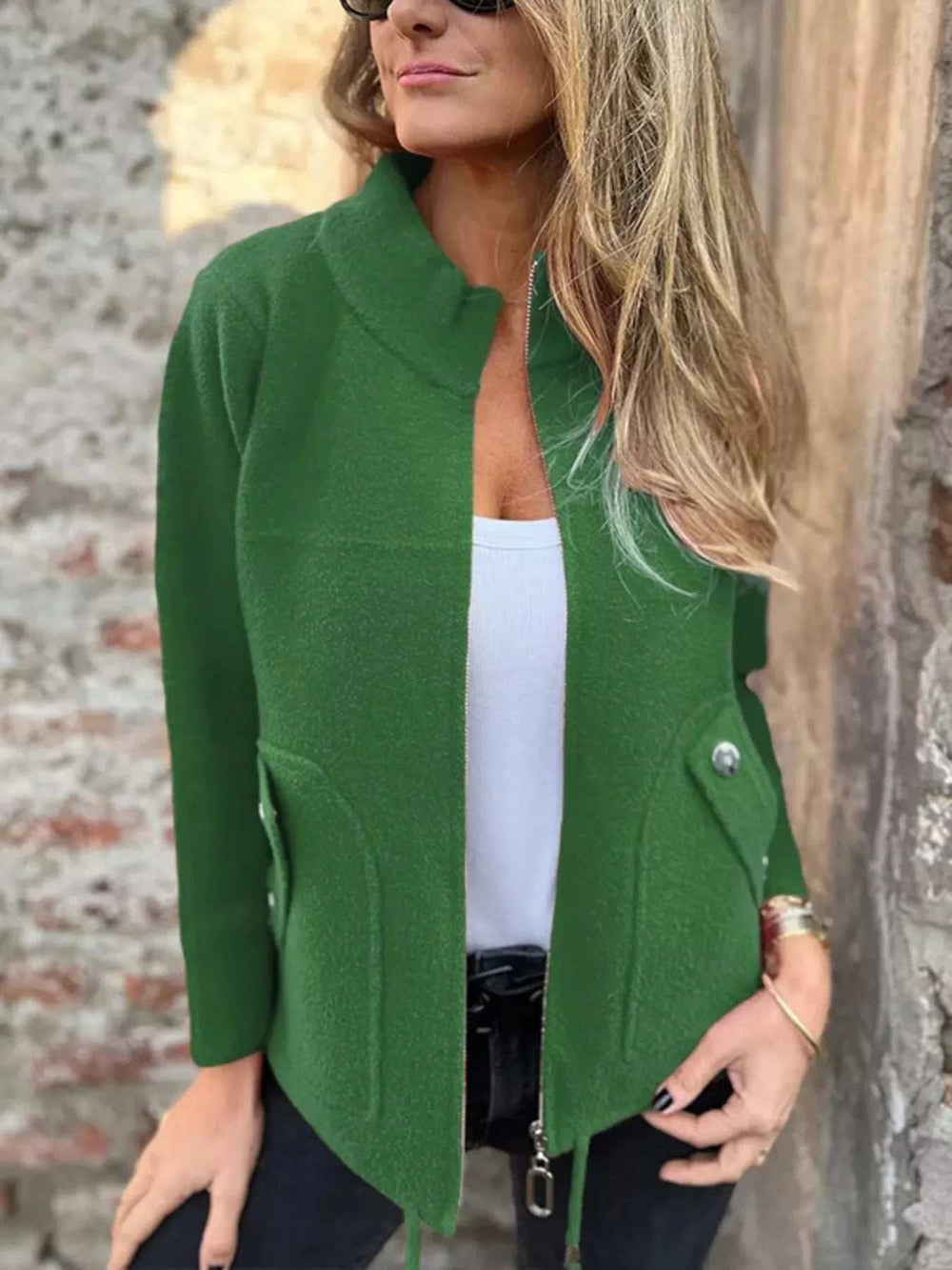 Full Size Textured Knit Zip Up Outerwear Plus Size - Trendsi - Flyclothing LLC