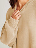 Double Take Side Slit Round Neck Long Sleeve Sweater - Trendsi - Flyclothing LLC