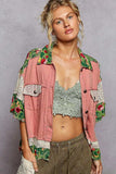 POL Lace Patch Floral Half Sleeve Shacket - Trendsi - Flyclothing LLC