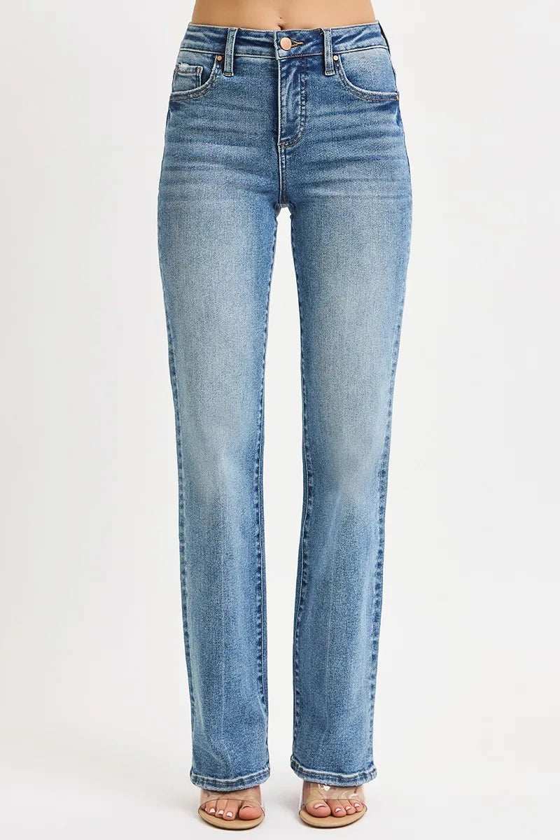 RISEN Full Size Tummy Control High Rise Straight Jeans Plus Size - Trendsi - Flyclothing LLC