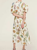 Printed Round Neck Puff Sleeve Dress - Trendsi - Flyclothing LLC
