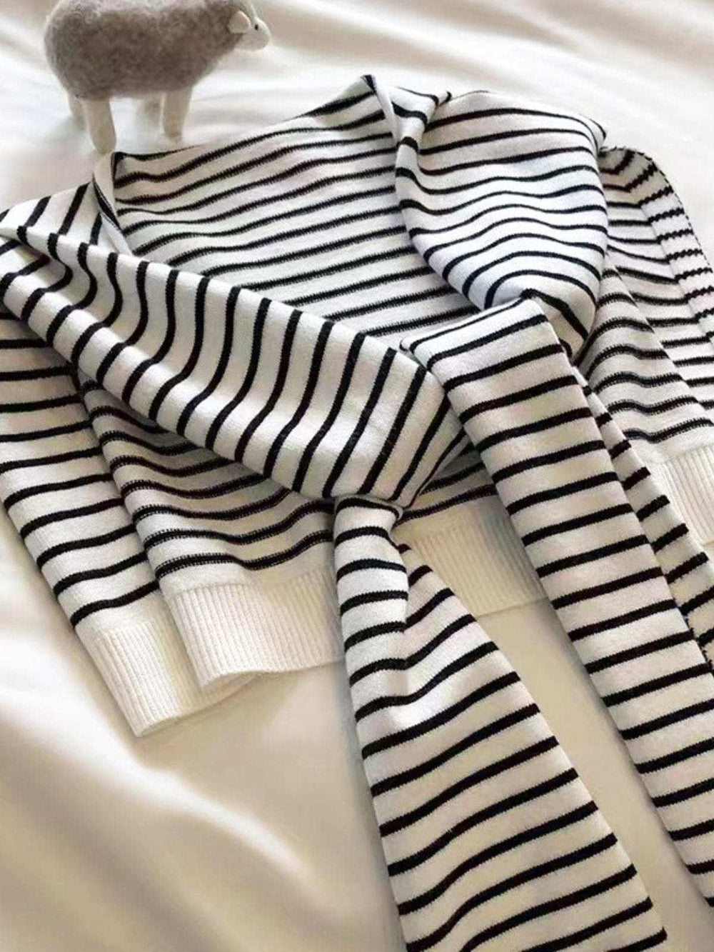 Striped Contrast Knit Wrap - Trendsi - Flyclothing LLC
