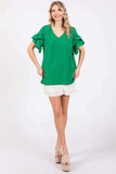 GeeGee Ruffled Short Sleeve V-Neck Blouse - Trendsi - Flyclothing LLC