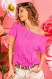BiBi Cable Knit Short Sleeve Sweater - Trendsi - Flyclothing LLC