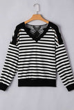 Striped Lace Detail V Neck Top - Trendsi - Flyclothing LLC