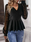 Peplum Surplice Long Sleeve Blouse - Trendsi - Flyclothing LLC