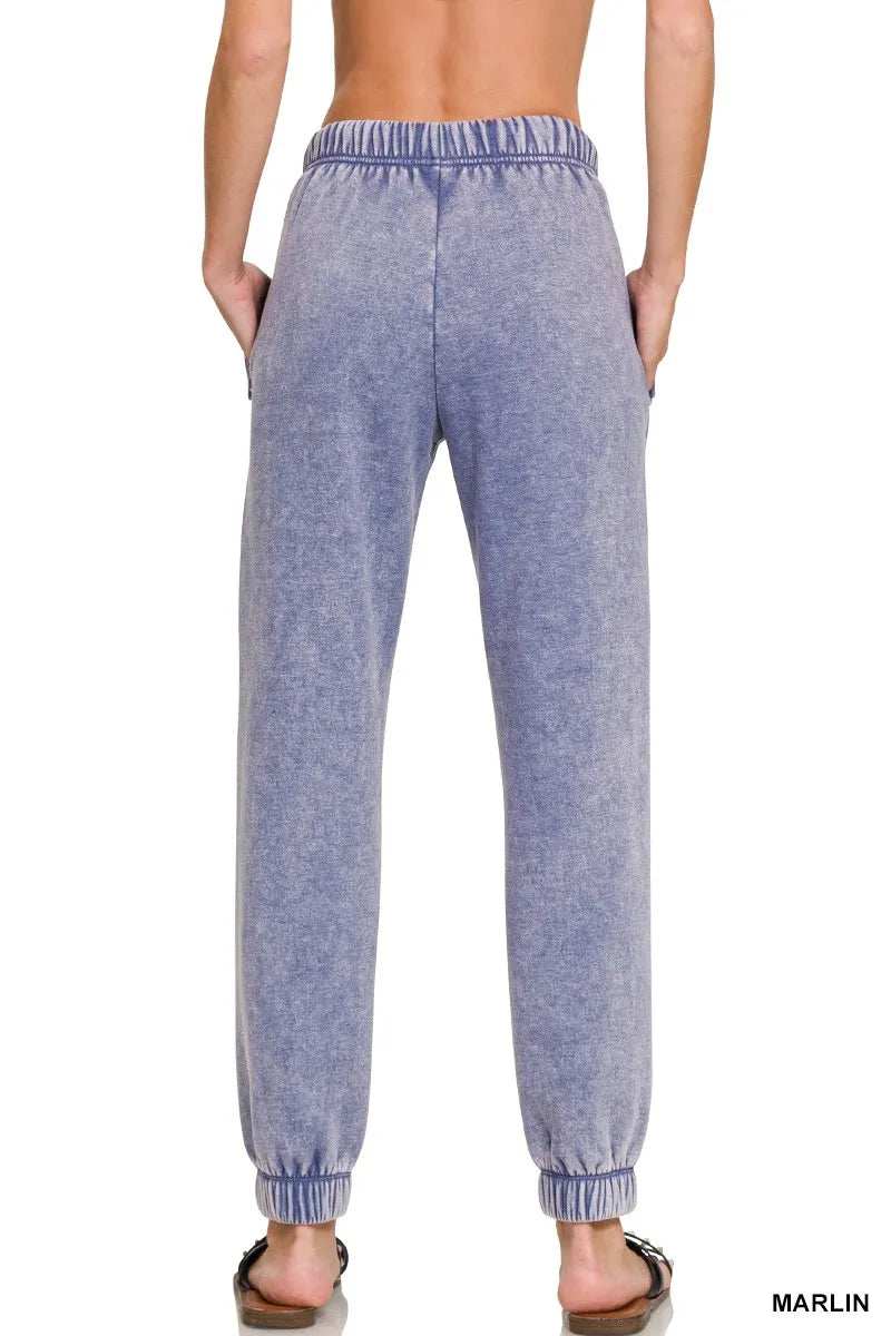 Zenana Acid Wash Fleece Sweatpants with Pockets - Trendsi - Flyclothing LLC