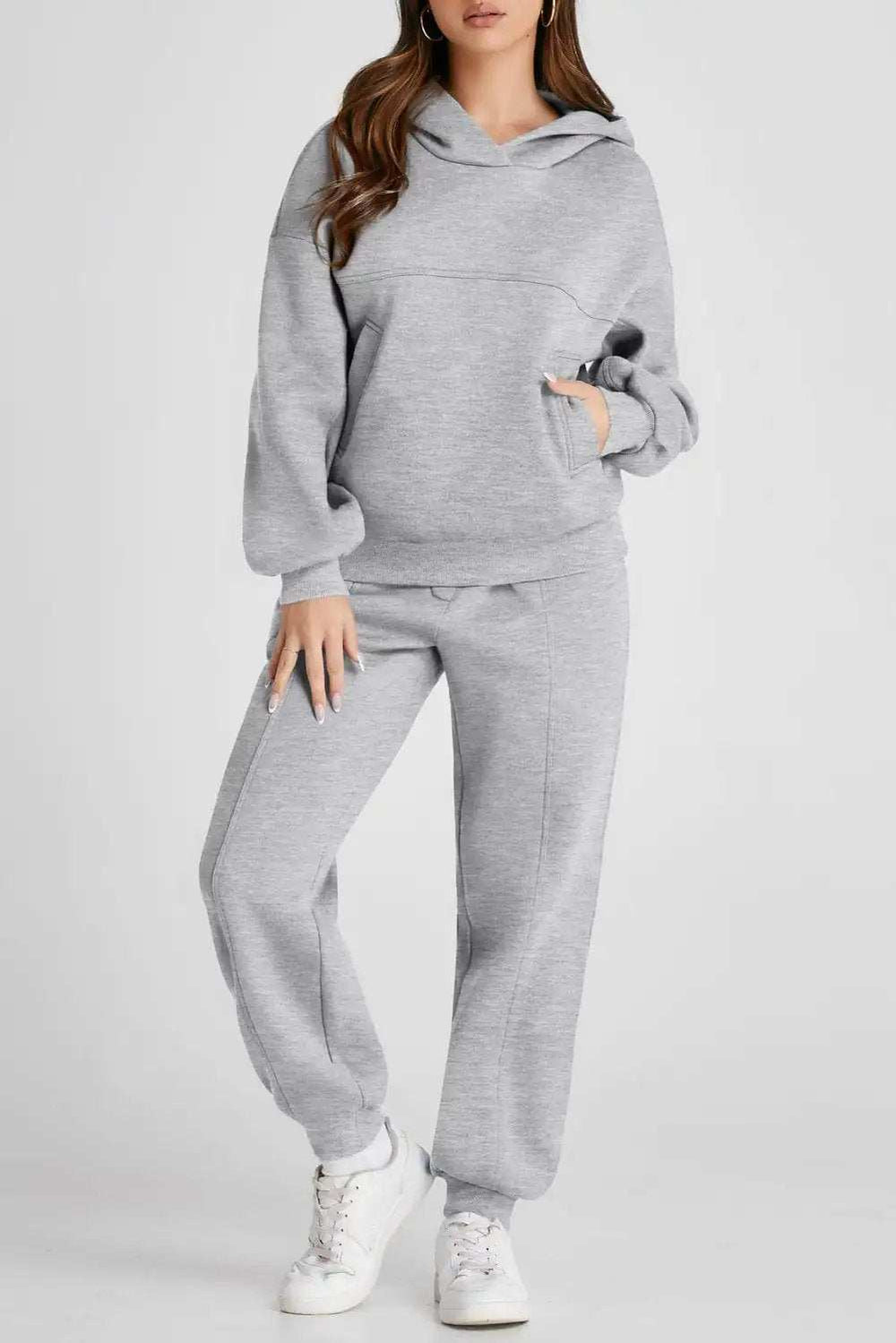 Dropped Shoulder Long Sleeve Hoodie and Pants Active Set - Trendsi - Flyclothing LLC