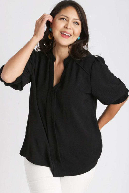 Umgee Full Size Split Neck Boxy Cut Top with Piping Details Plus Size - Trendsi - Flyclothing LLC
