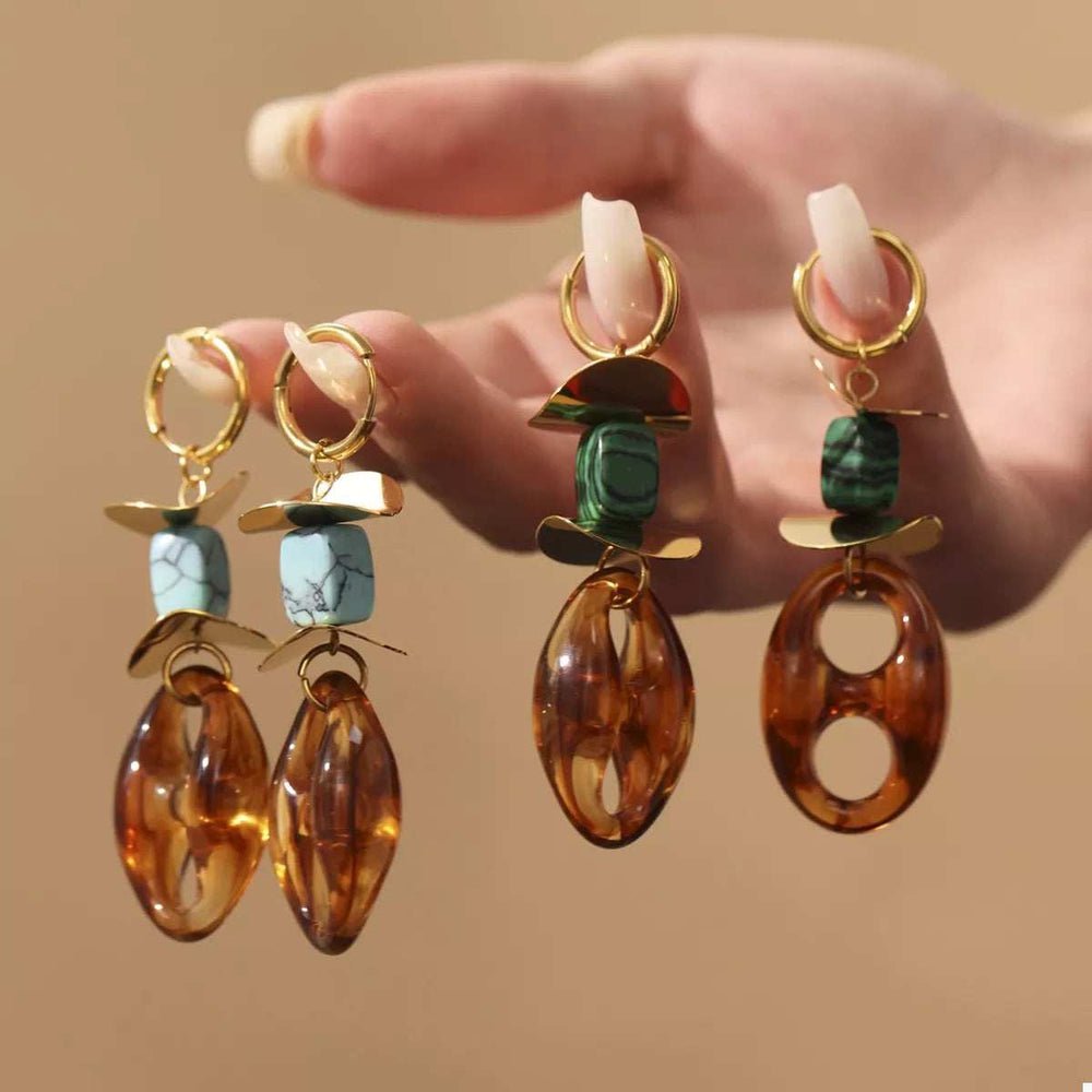 Turquoise Resin Geometric Drop Earrings - Trendsi - Flyclothing LLC