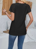 Eyelet Lace Detail V-Neck Short Sleeve Top - Trendsi - Flyclothing LLC