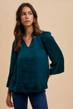 Annie Wear Satin Notched Three-Quarter Sleeve Blouse - Trendsi - Flyclothing LLC