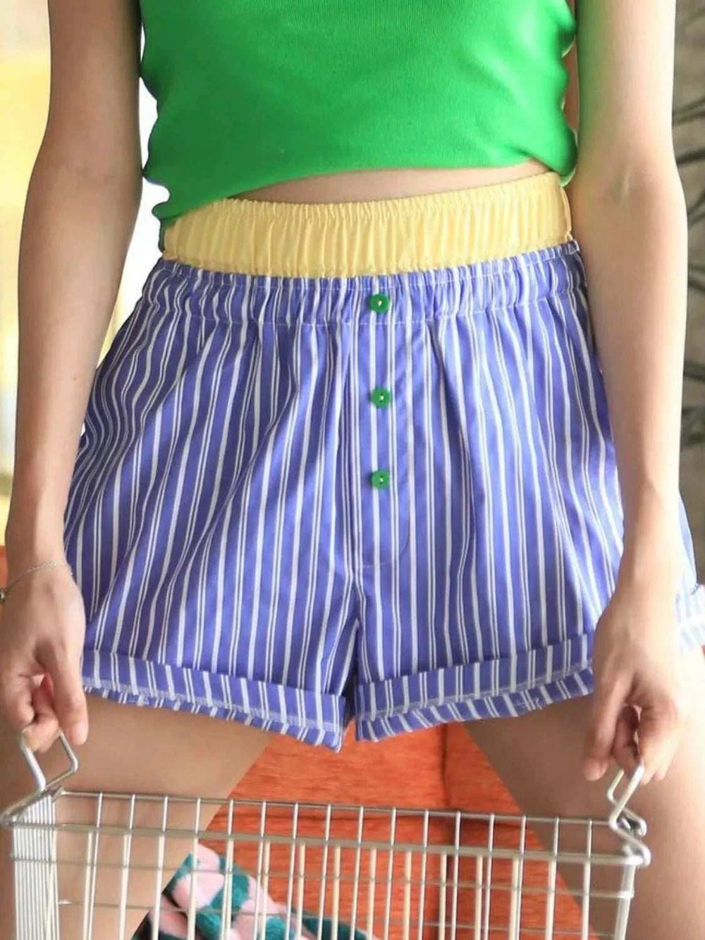 Striped Elastic Waist Shorts - Trendsi - Flyclothing LLC